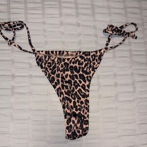 Victoria's Secret Leopard Tie-Side Thong Bikini Bottom in Tan and Black